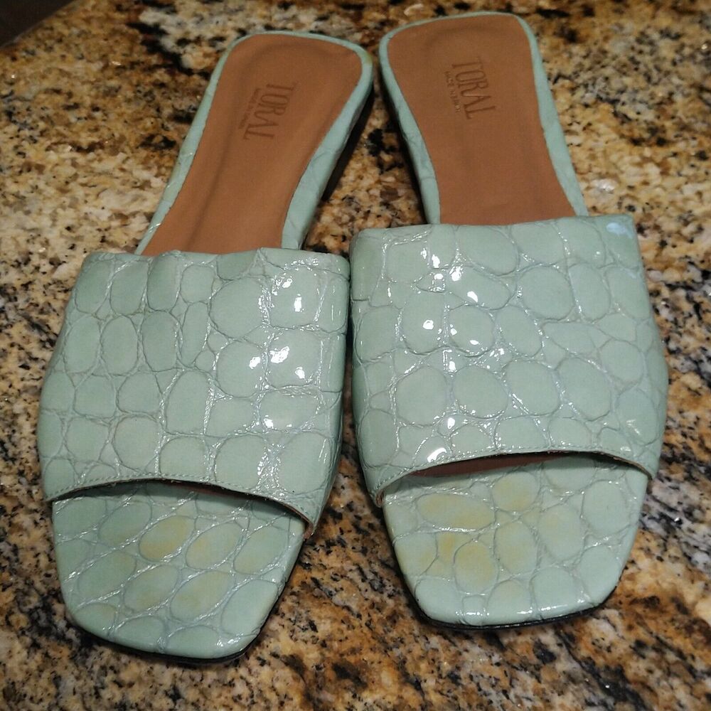 Toral TL-12618-Cuero Slippers Croc Leather Slides Flats Sandals Sage Womens 6.5